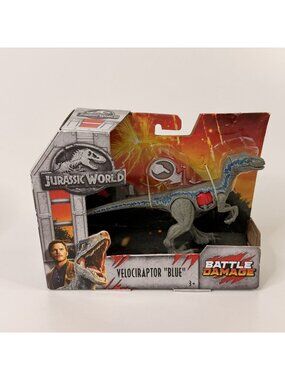 2018 Jurassic World Battle Damage VELOCIRAPTOR BLUE Dino Rival Dinosaur Mattel